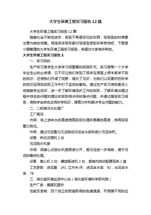 大学生环境工程实习报告12篇