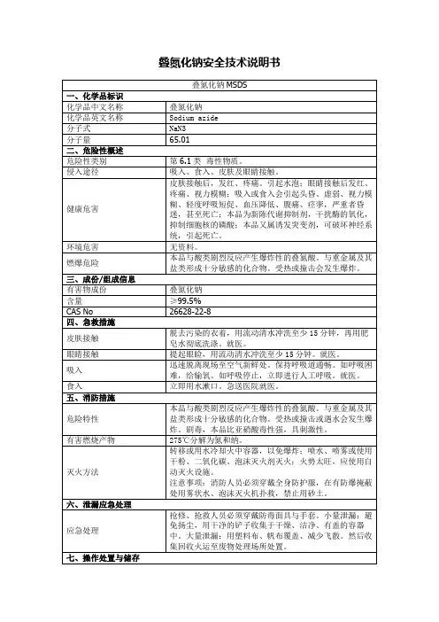 叠氮化钠安全技术说明书2019版