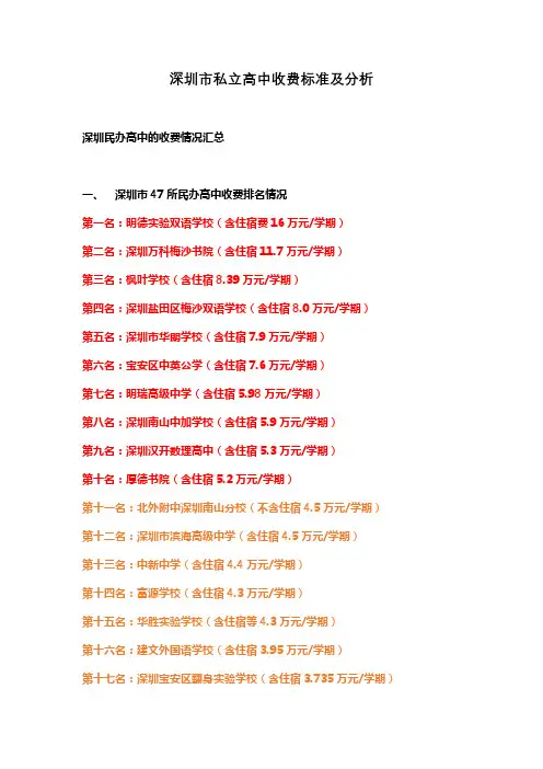 深圳市私立高中收费标准及分析