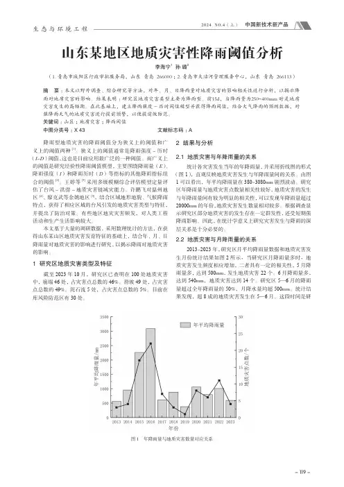 山东某地区地质灾害性降雨阈值分析