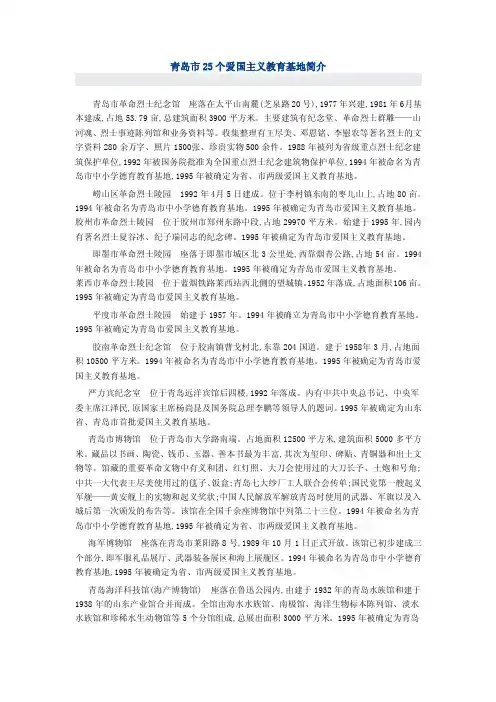 青岛市25个爱国主义教育基地简介