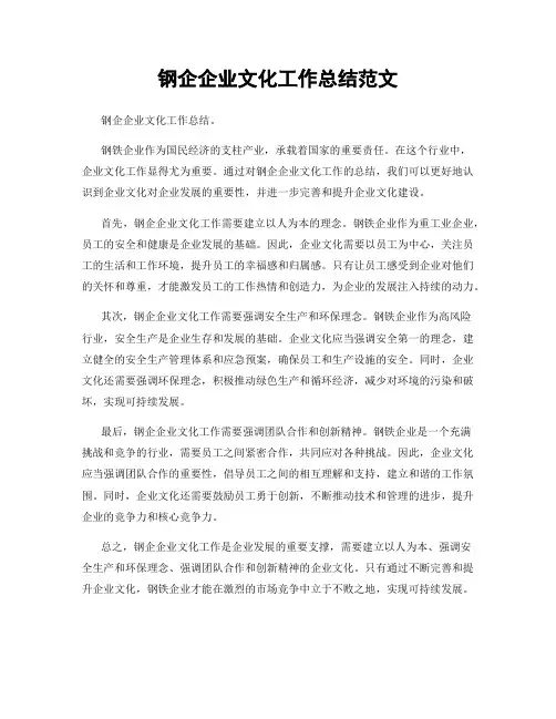 钢企企业文化工作总结范文