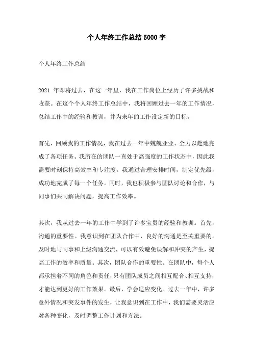 个人年终工作总结5000字