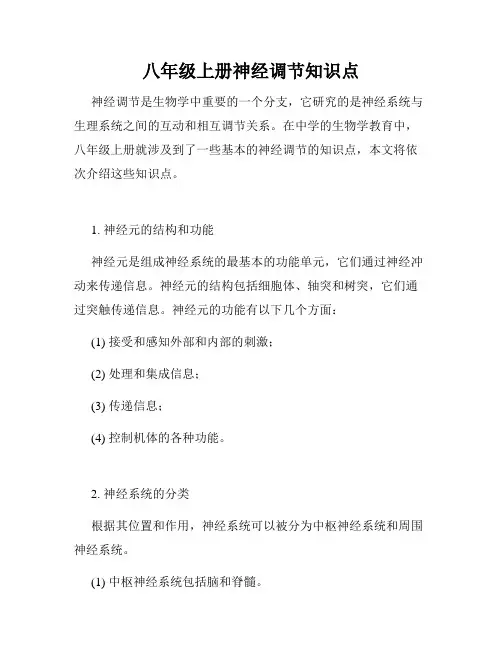 八年级上册神经调节知识点
