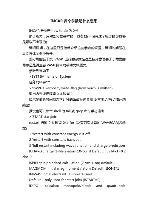 INCAR各个参数是什么意思