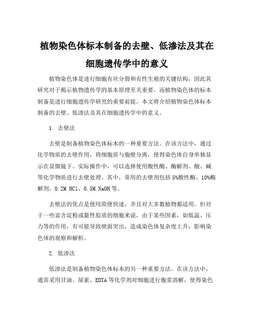 植物染色体标本制备的去壁、低渗法及其在细胞遗传学中的意义