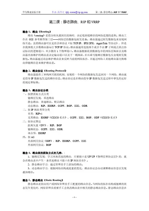 【华为数通实验手册】第二课：静态路由、RIP和VRRP