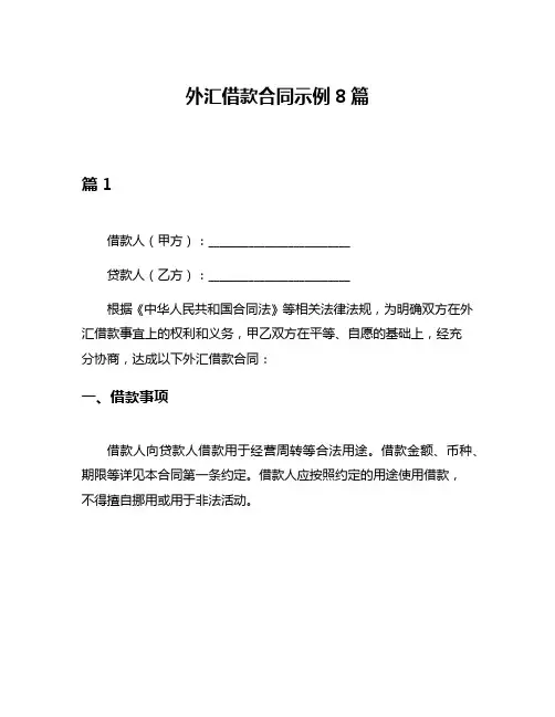 外汇借款合同示例8篇