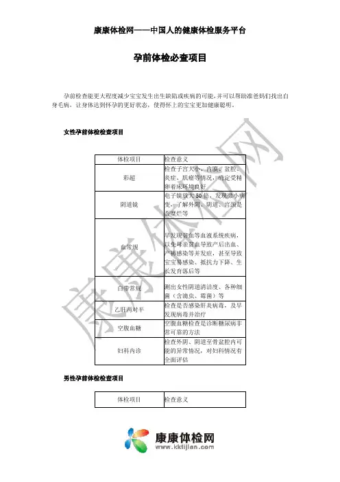 孕前体检必查项目