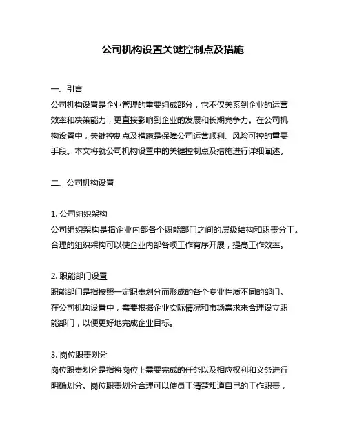 公司机构设置关键控制点及措施