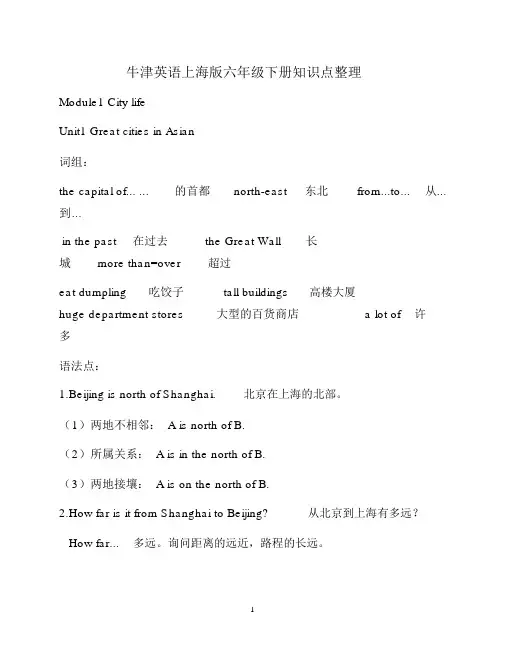 牛津英语上海版六年级(下册)知识点整理