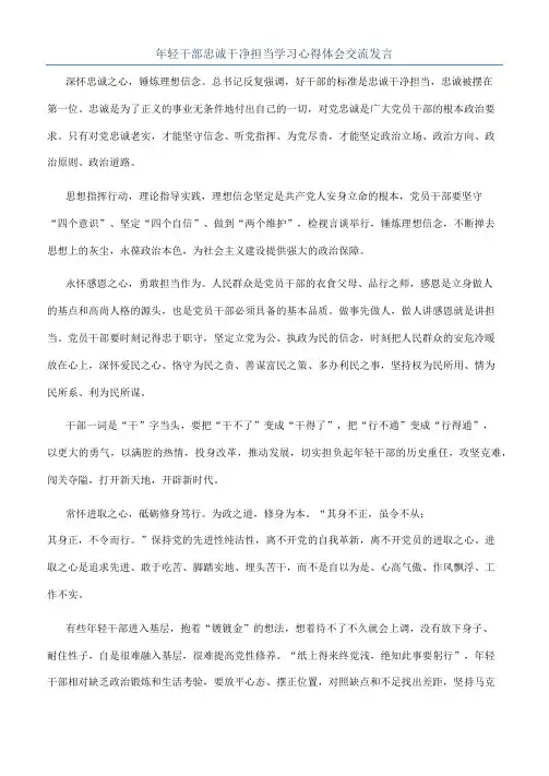 年轻干部忠诚干净担当学习心得体会交流发言