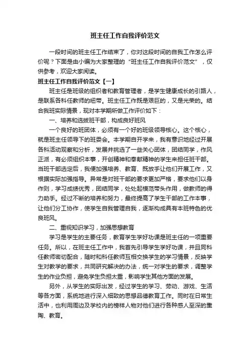 班主任工作自我评价范文