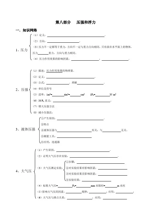 中考物理专项复习第八部分压强和浮力