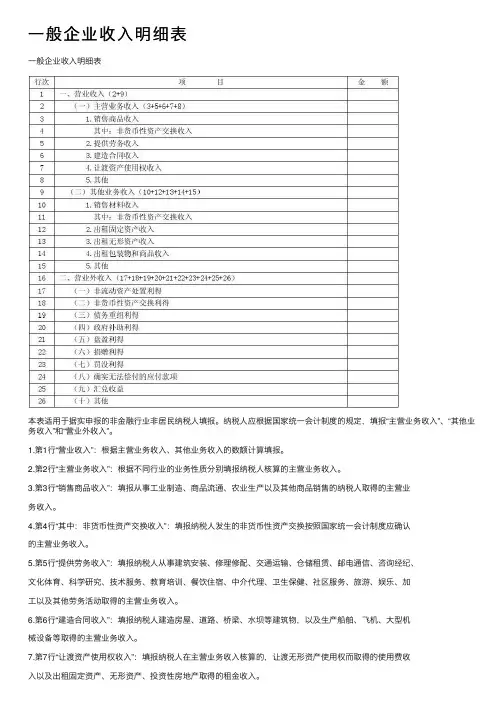 一般企业收入明细表