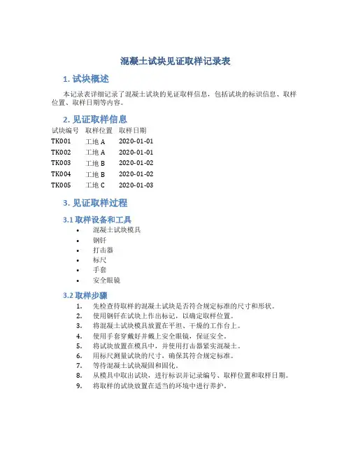 混凝土试块见证取样记录表