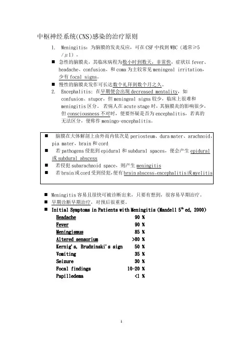 中枢神经系统(CNS)感染的治疗原则