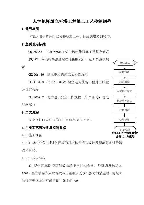 人字抱杆组立杆塔工程施工工艺控制规范