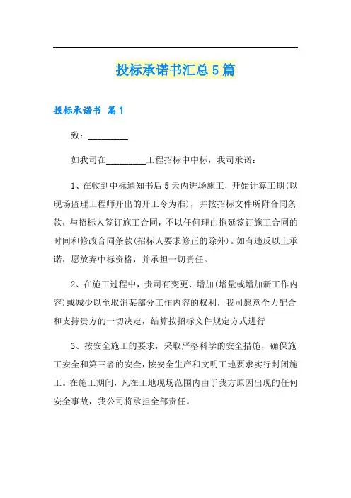(精选模板)投标承诺书汇总5篇