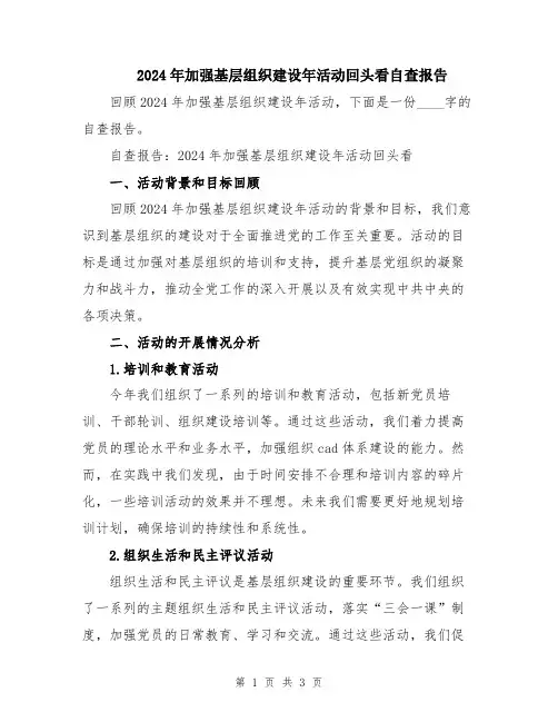 2024年加强基层组织建设年活动回头看自查报告