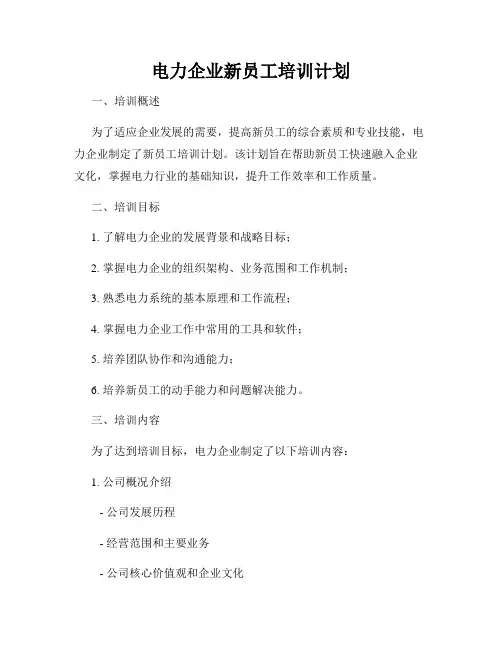 电力企业新员工培训计划