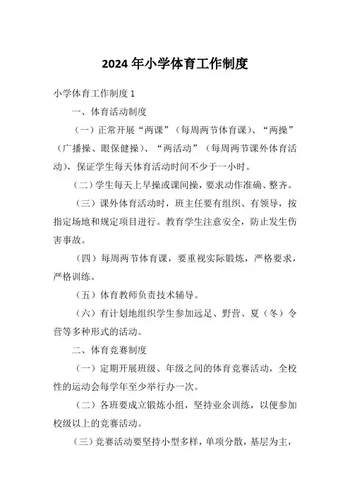 2024年小学体育工作制度