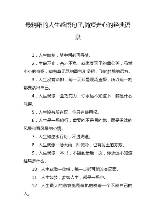 最精辟的人生感悟句子,简短走心的经典语录