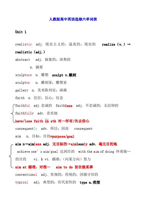 人教高中英语选修六单词表