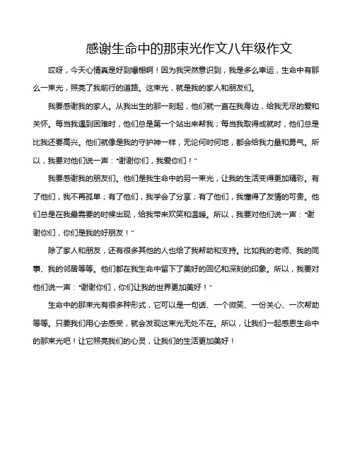 感谢生命中的那束光作文八年级作文