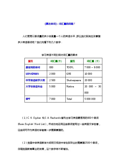 赢在单词：一个人到底应该掌握多少词汇量才够用！