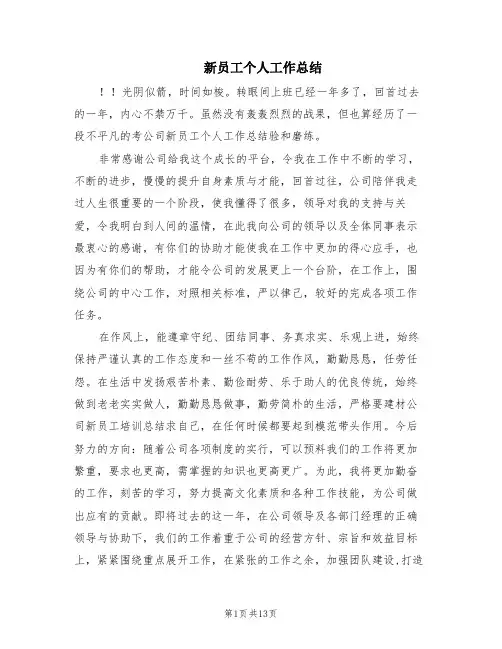 新员工个人工作总结(6篇)