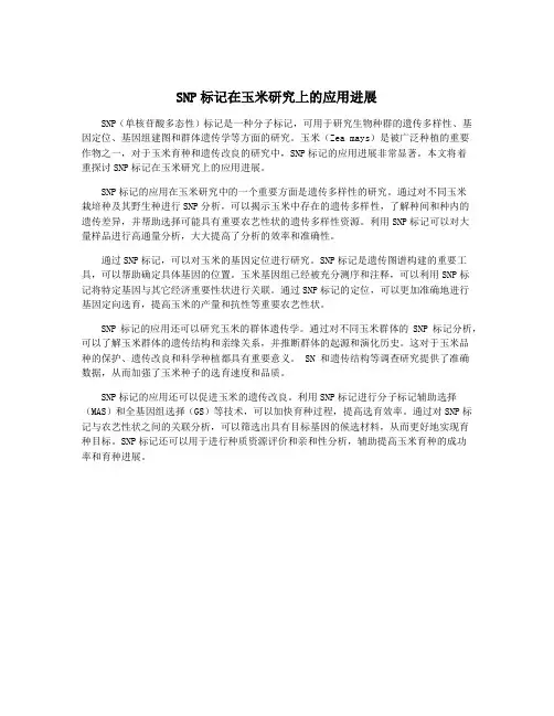 SNP标记在玉米研究上的应用进展
