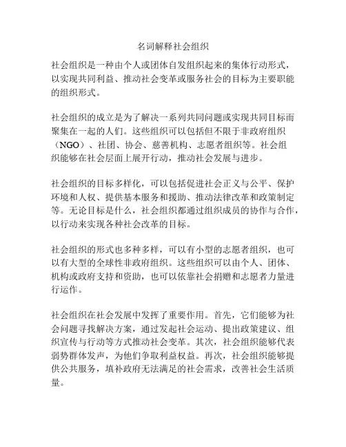 名词解释社会组织