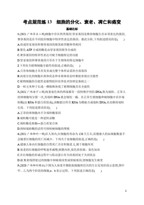 高中生物高频考点及答案13 细胞的分化、衰老、凋亡和癌变