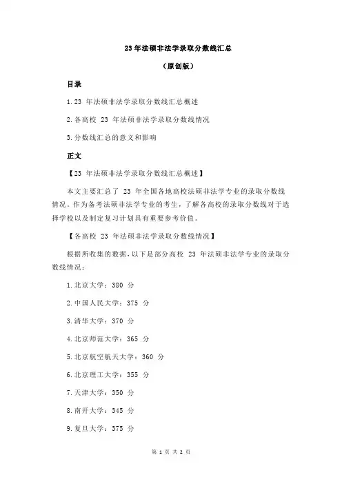 23年法硕非法学录取分数线汇总