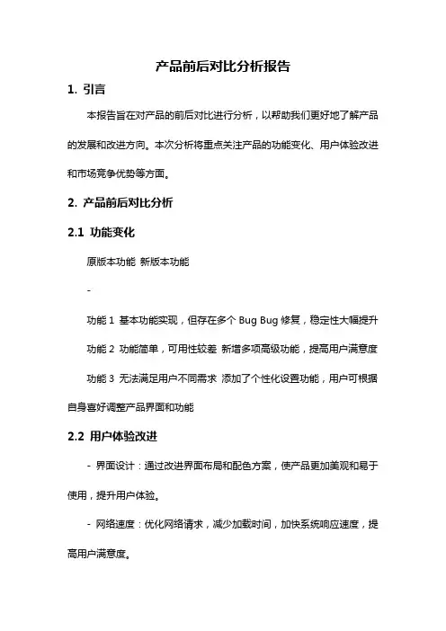 产品前后对比分析报告