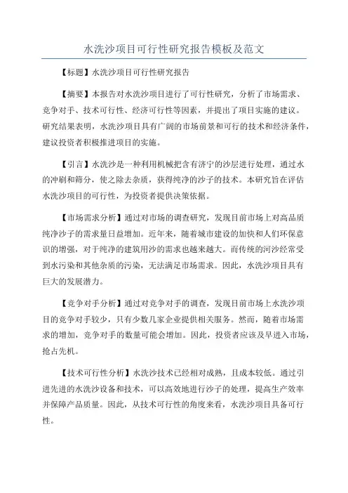 水洗沙项目可行性研究报告模板及范文