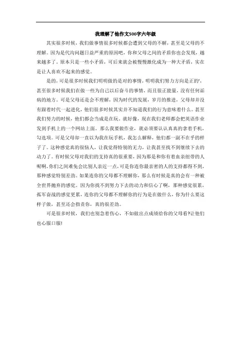 我理解了他作文500字六年级