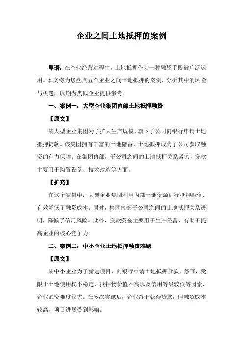 企业之间土地抵押的案例
