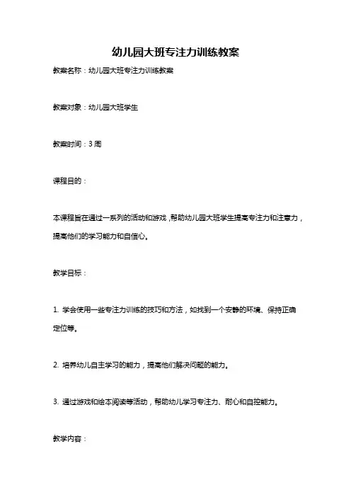 幼儿园大班专注力训练教案