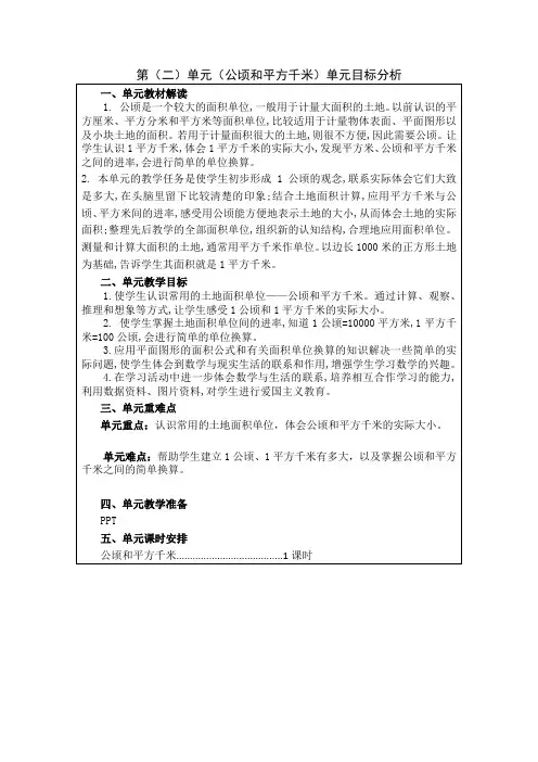 小学数学四年级上册集体备课教案《公顷和平方千米》