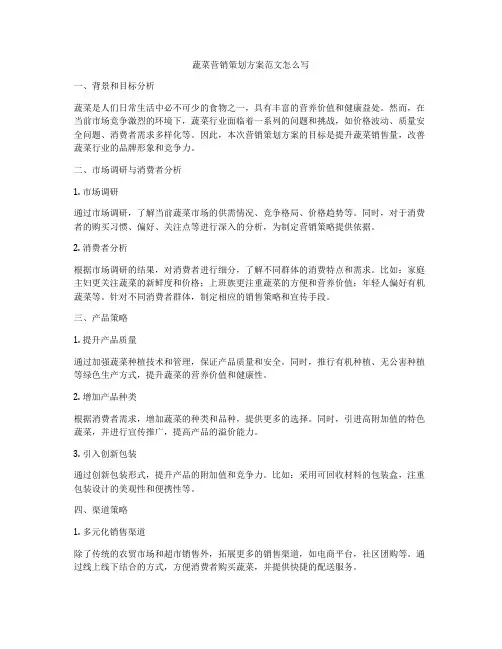 蔬菜营销策划方案范文怎么写