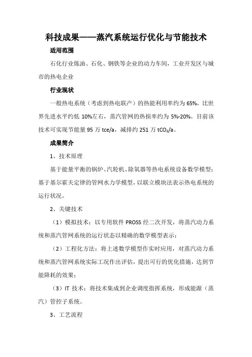 科技成果——蒸汽系统运行优化与节能技术