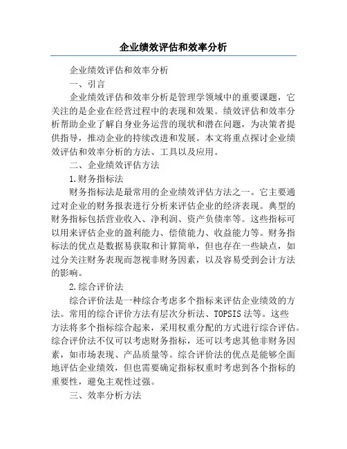 企业绩效评估和效率分析
