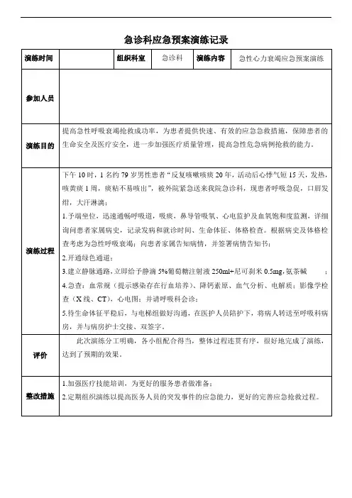 急性呼吸衰竭应急预案演练记录