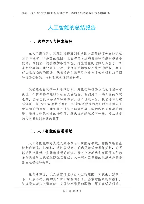人工智能的总结报告
