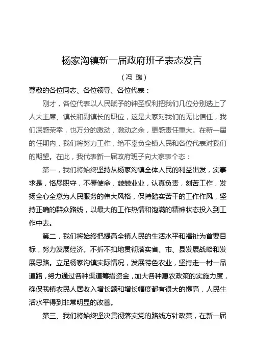 杨家沟镇新一届政府班子表态发言