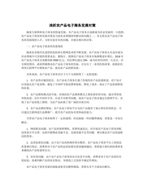 浅析农产品电子商务发展对策