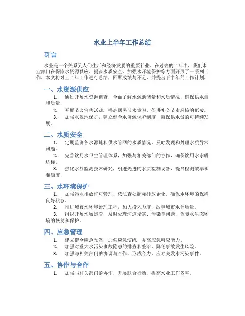 水业上半年工作总结
