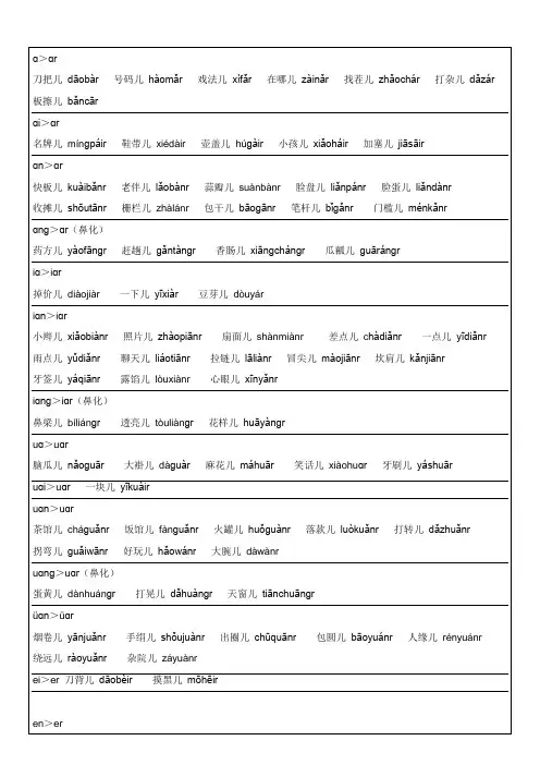 普通话-儿化词语表